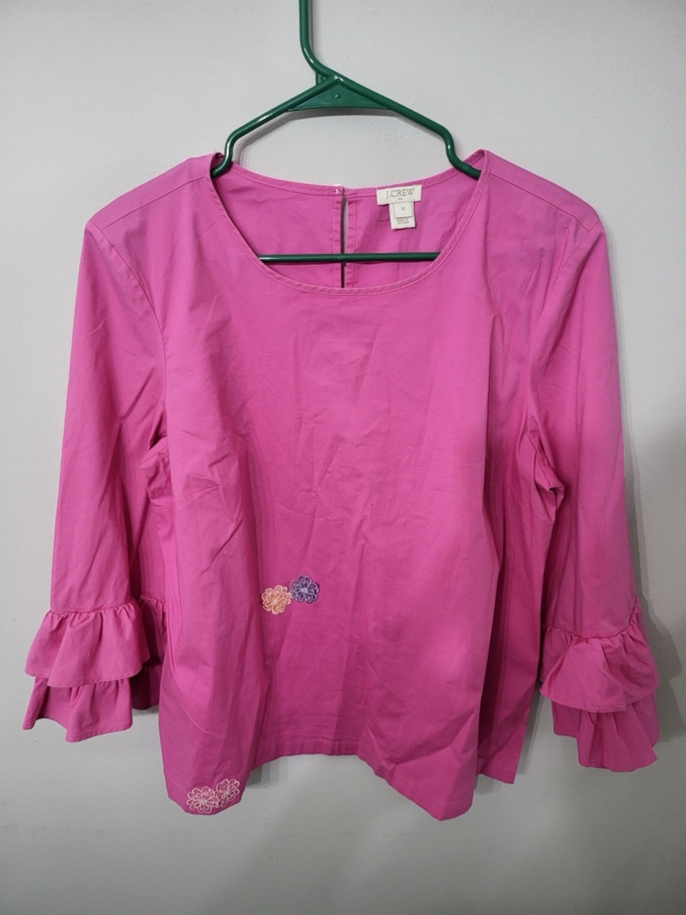 Women’s J.Crew Pink Ruffle Sleeve Blouse Size 12